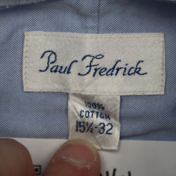 Paul Fredrick Shirt Mens 15.5 32 Blue Oxford Non Iron Two Ply Pinpoint Long Slv - Picture 2 of 16